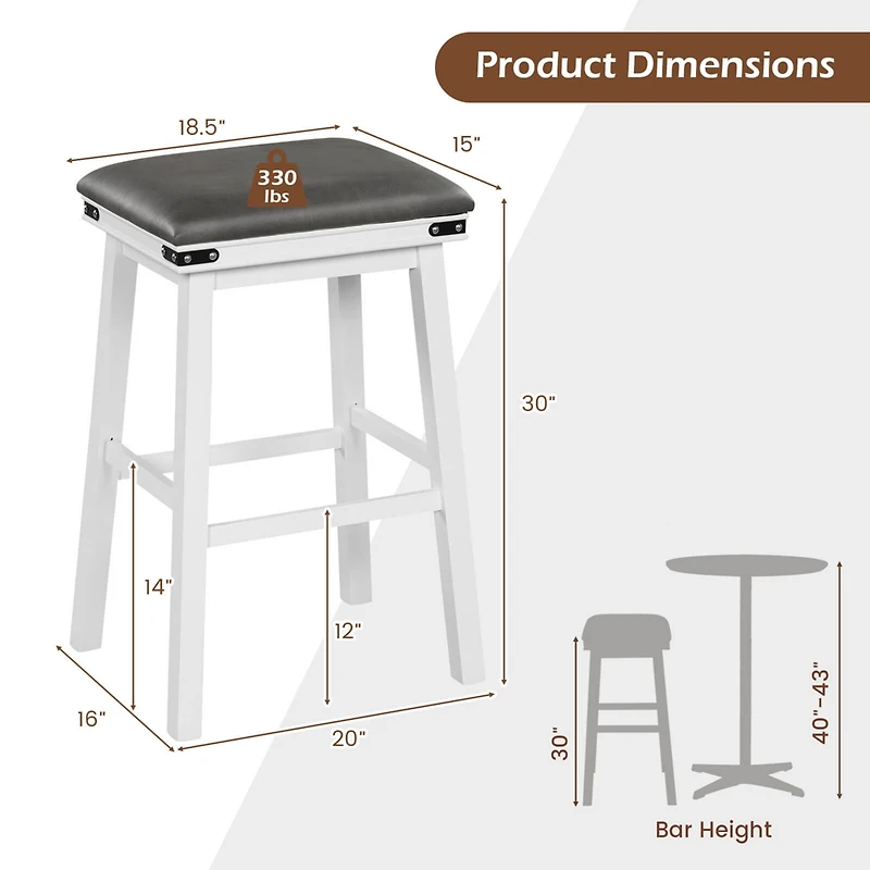 30'' Dining Bar Stool Set of 2 Pub Height Padded Seat Wood Frame Kitchen