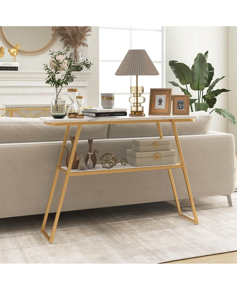 44'' Long Narrow Couch Table 2-Tier Console Table Entryway Table