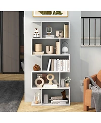 1 Pc 5-Tier Bookshelf Geometric S-Shaped Bookcase Room Divider Storage Display Shelf