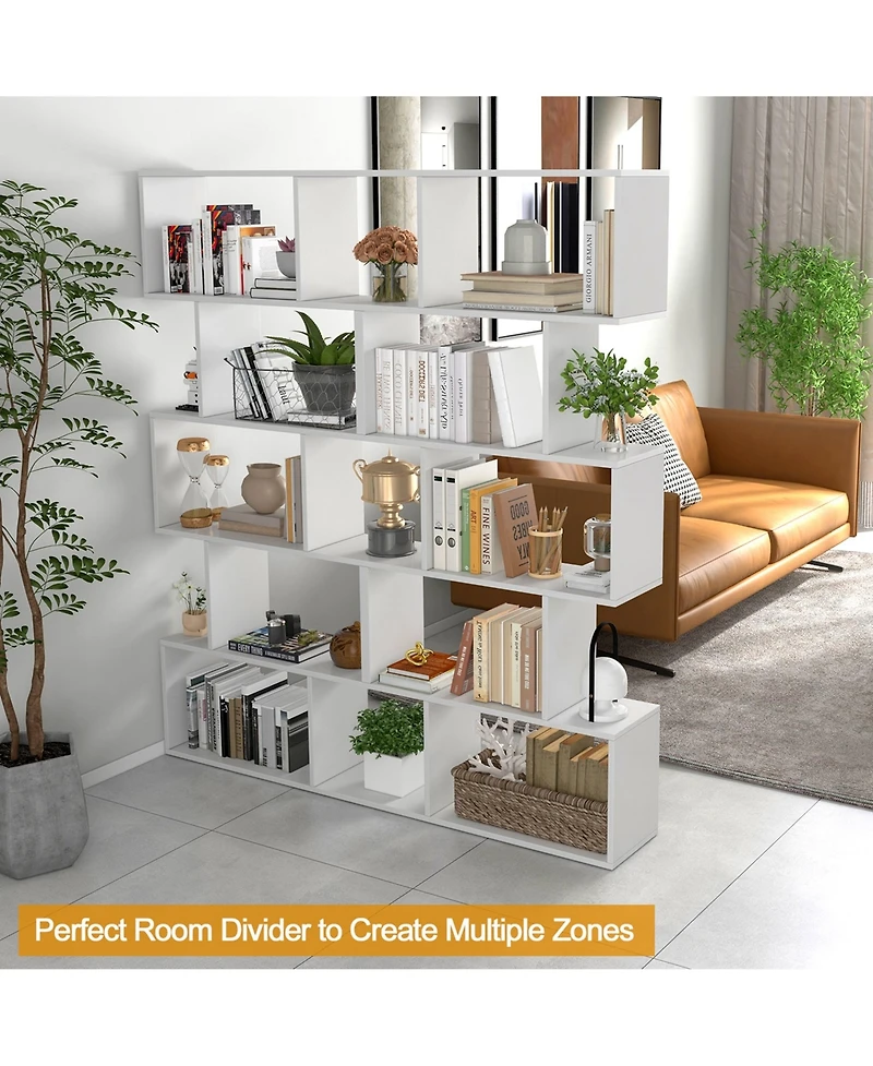 1 Pc 5-Tier Bookshelf Geometric S-Shaped Bookcase Room Divider Storage Display Shelf