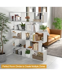1 Pc 5-Tier Bookshelf Geometric S-Shaped Bookcase Room Divider Storage Display Shelf
