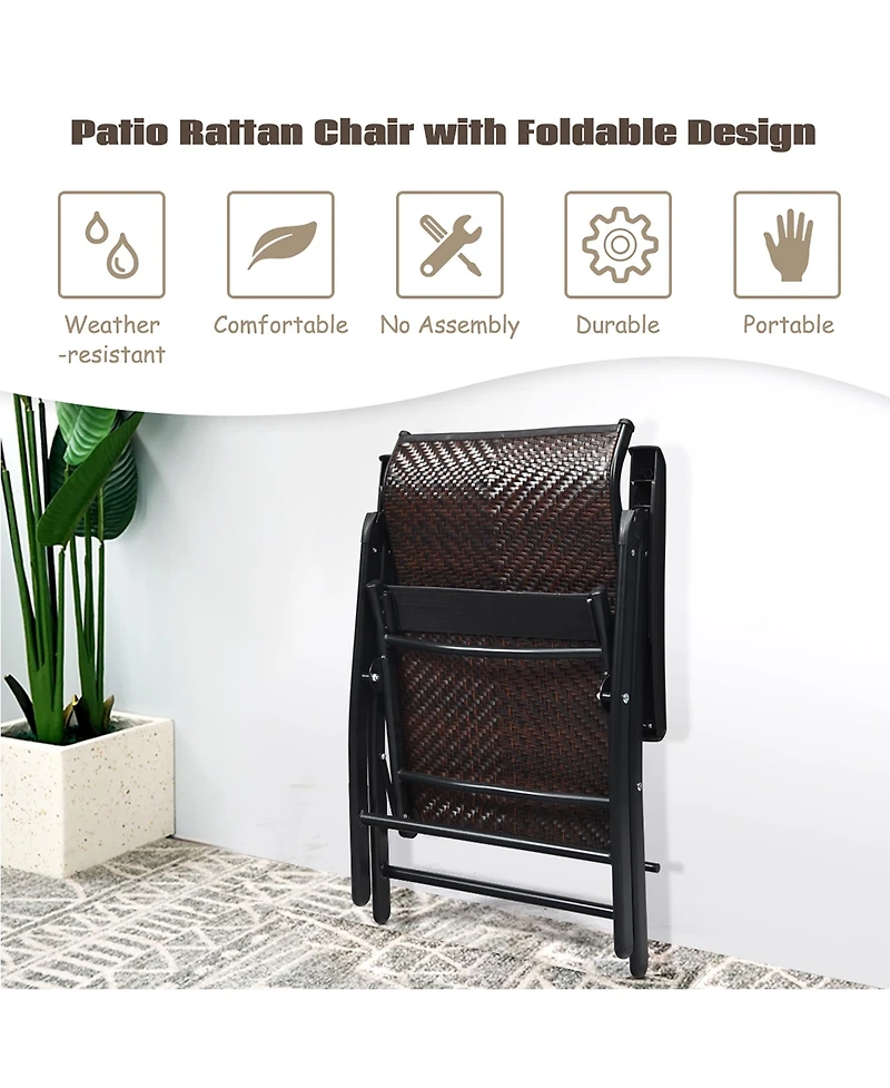 Patio Rattan Folding Chair Recliner Back Adjustable