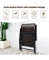 Patio Rattan Folding Chair Recliner Back Adjustable