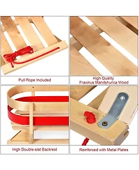 Baby Kids Wooden Sled Solid Seat Toddler Boggan Outdoor Play Snow Toys