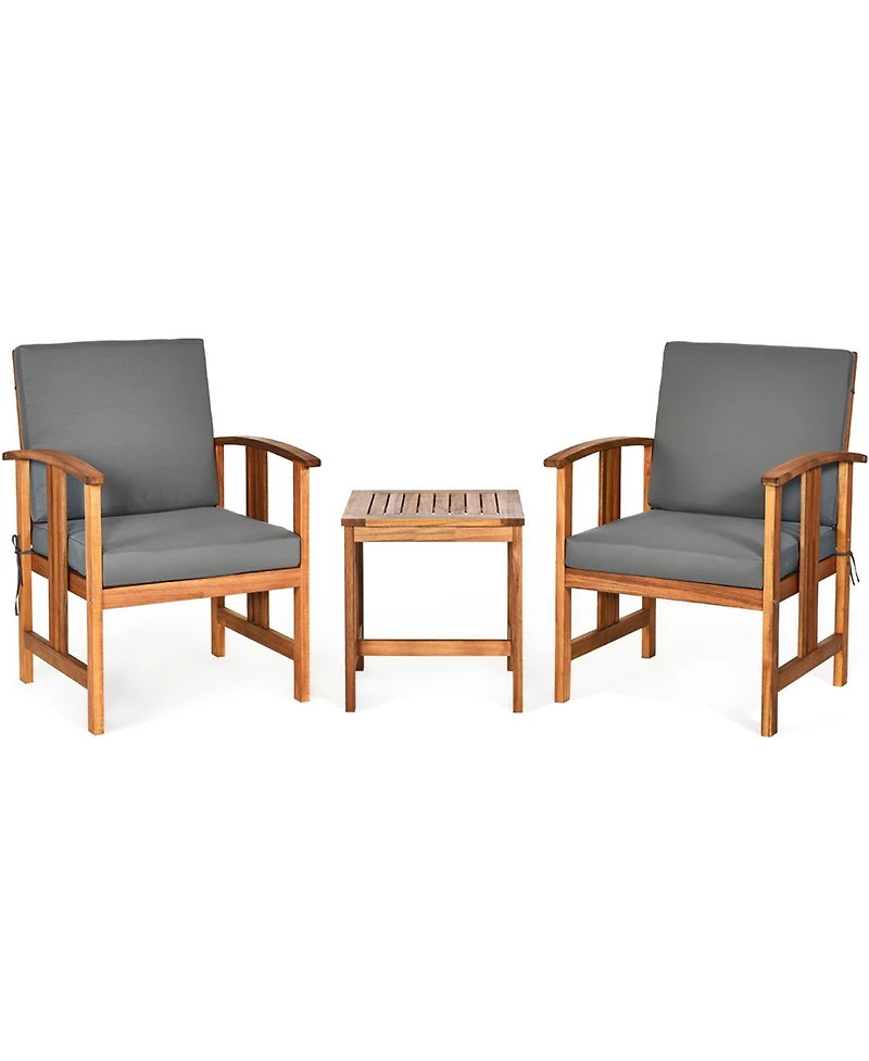 3PCS Solid Wood Patio Furniture Set Table&Chairs