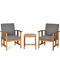 3PCS Solid Wood Patio Furniture Set Table&Chairs