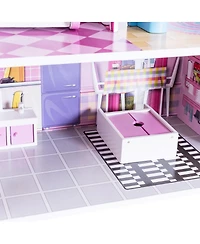28'' Dollhouse w/ Furniture Gliding Elevator Rooms 3 Levels Young Girls Toy