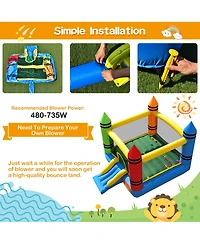 Inflatable Bounce House Kids Jumping Castle w/ Slide Ocean Balls & 480W Blower