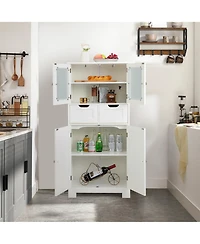Bathroom Floor Storage Cabinet Kitchen Cupboard with 2 Drawers & Glass Doors
