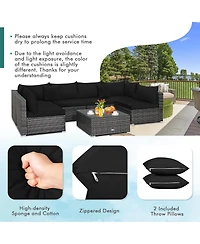 7PCS Patio Rattan Furniture Set Sectional Sofa Cushioned Garden