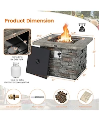 Costway 34.5'' Square Propane Gas Fire Pit Table Faux Stone w/ Lava Rock