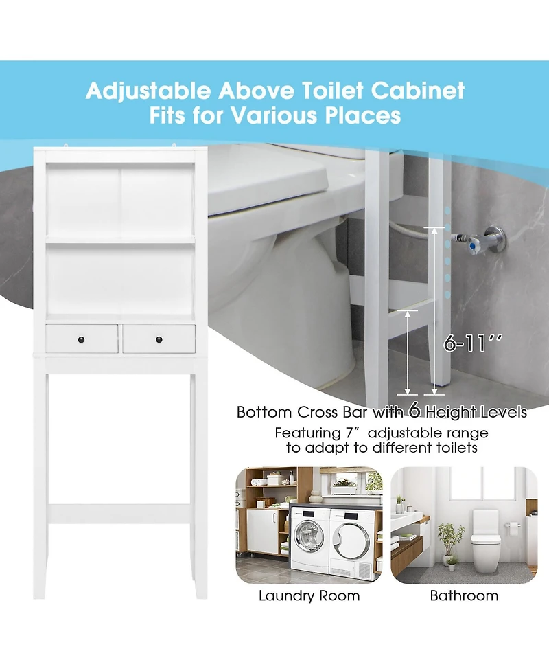 Over the Toilet Storage Rack Bathroom Space Saver with 2 Open Shelves & Drawers
