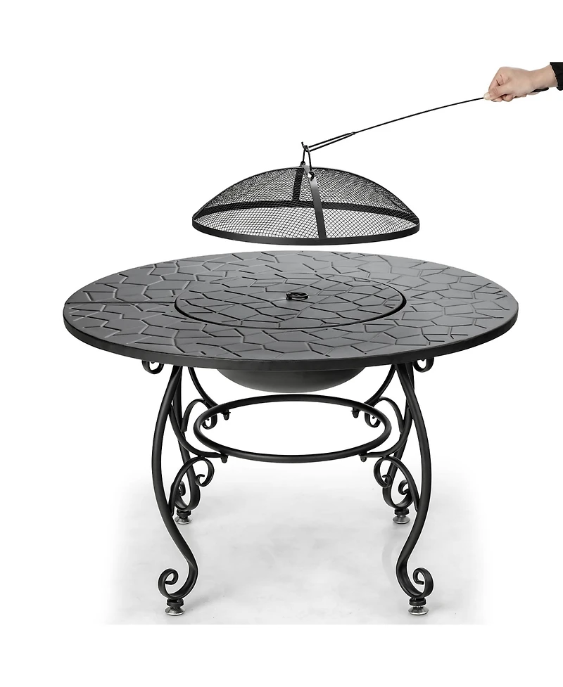 35.5'' Patio Fire Pit Dining Table Charcoal Wood Burning W/ Cooking Bbq Grate