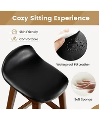 Set of 2 Upholstered Pu Leather Barstools 27.5'' Wooden Dining Chairs