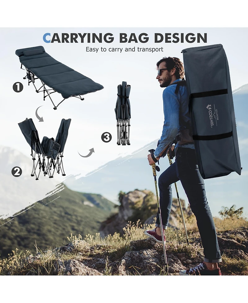 Folding Retractable Travel Camping Cot w/Removable Mattress & Carry Bag