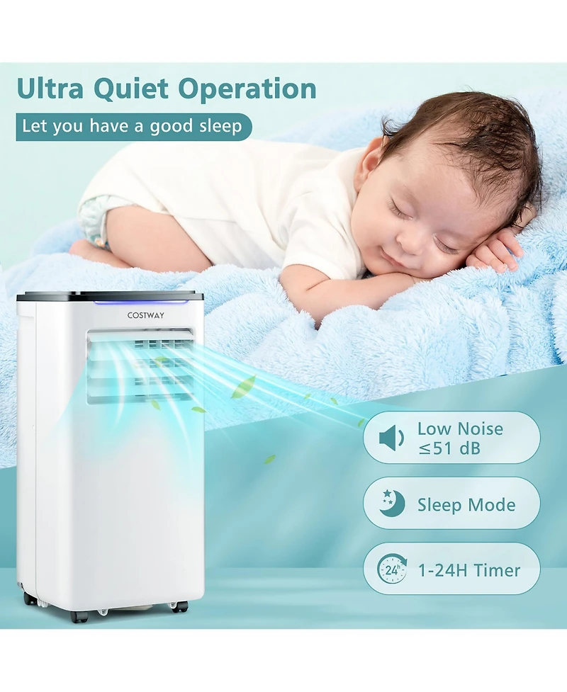 5200 Btu (8000 Btu Ashrae) Portable Air Conditioner 3-in-1 Ac Unit w/ Cool Dehum Fan Sleep Mode
