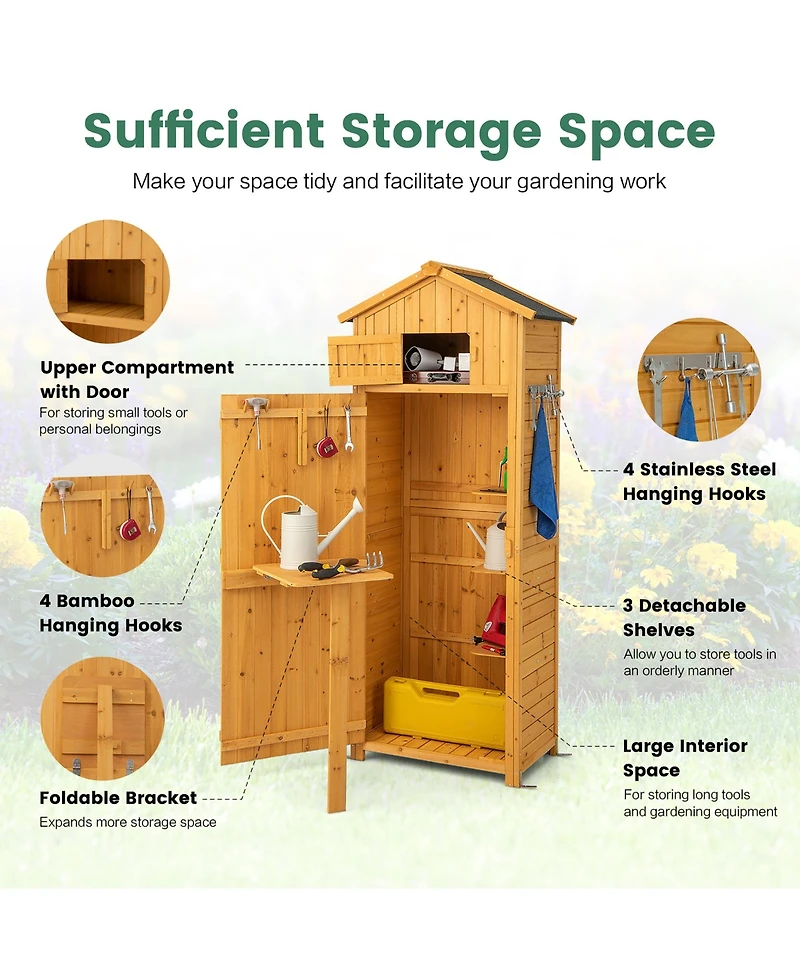 Garden Storage Shed Outdoor Lockable Storage Cabinet Tool Organizer with Shelves
