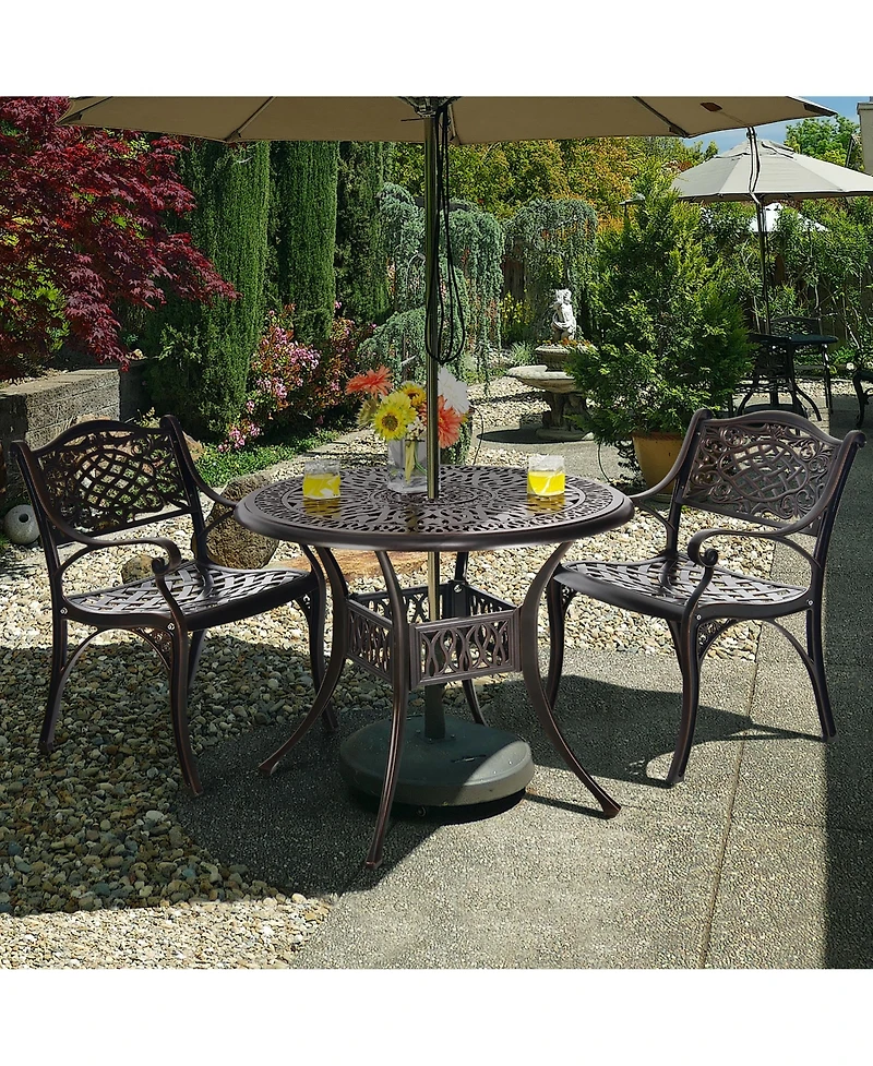 Costway 2PCS Patio Dining Bistro Chair All Weather Cast Aluminum Armrest Garden