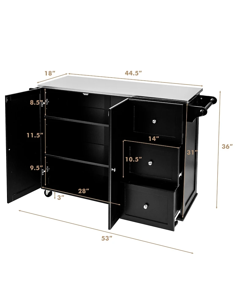 Kitchen Island 2-Door Storage Cabinet Stainless Steel Top