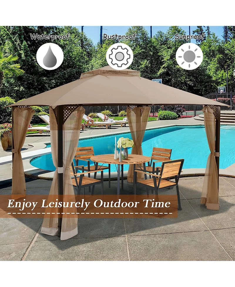 12' x 10' Outdoor Patio Gazebo Canopy Shelter Double Top Sidewalls Netting