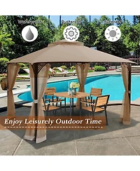 12' x 10' Outdoor Patio Gazebo Canopy Shelter Double Top Sidewalls Netting