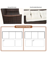 Gymax 3PCS Patio Rattan Sectional Conversation Furniture Set w/ Off White Cushions