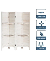 4 Panel Folding Room Divider Screen W/3 Display Shelves 5.6 Ft Tall