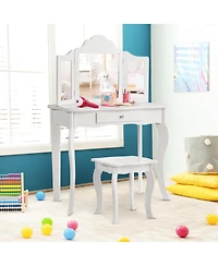 Costway Vanity Table Set Makeup Dressing Table Kids Stool Mirror