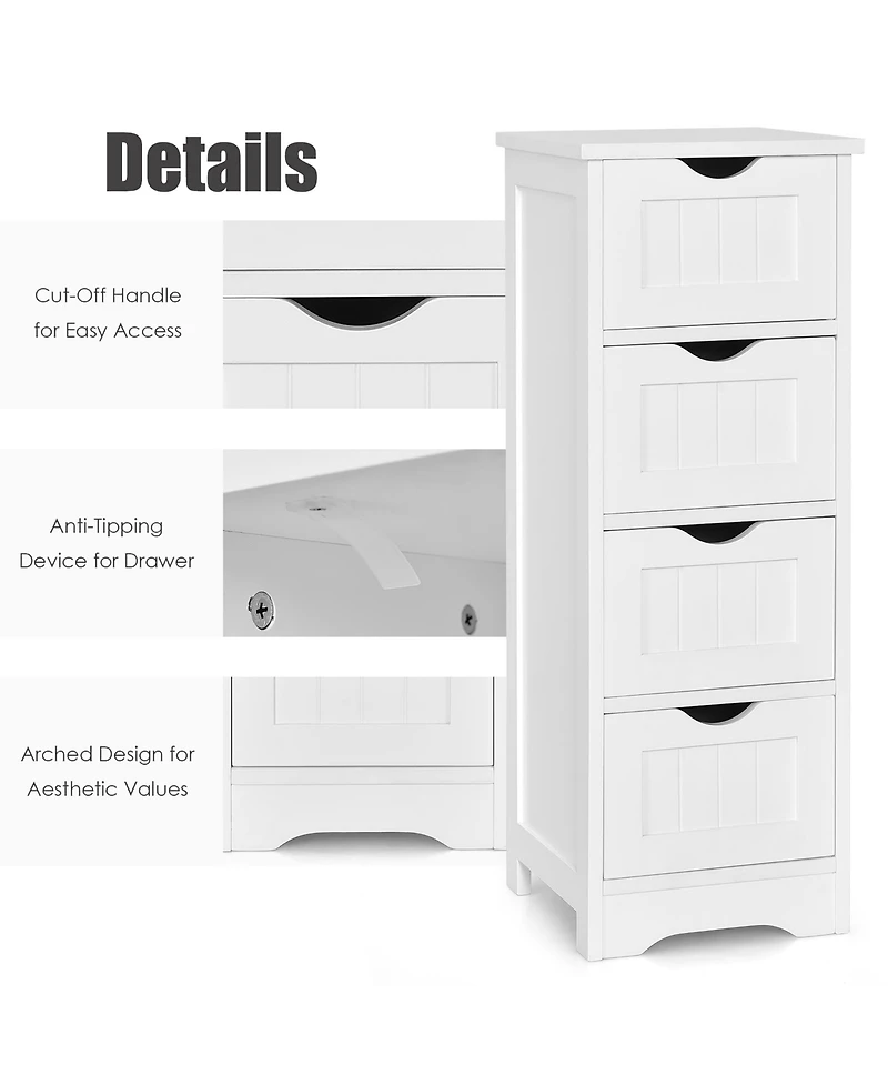 Floor Storage Cabinet Bathroom Organizer Free Standing 3 Drawers