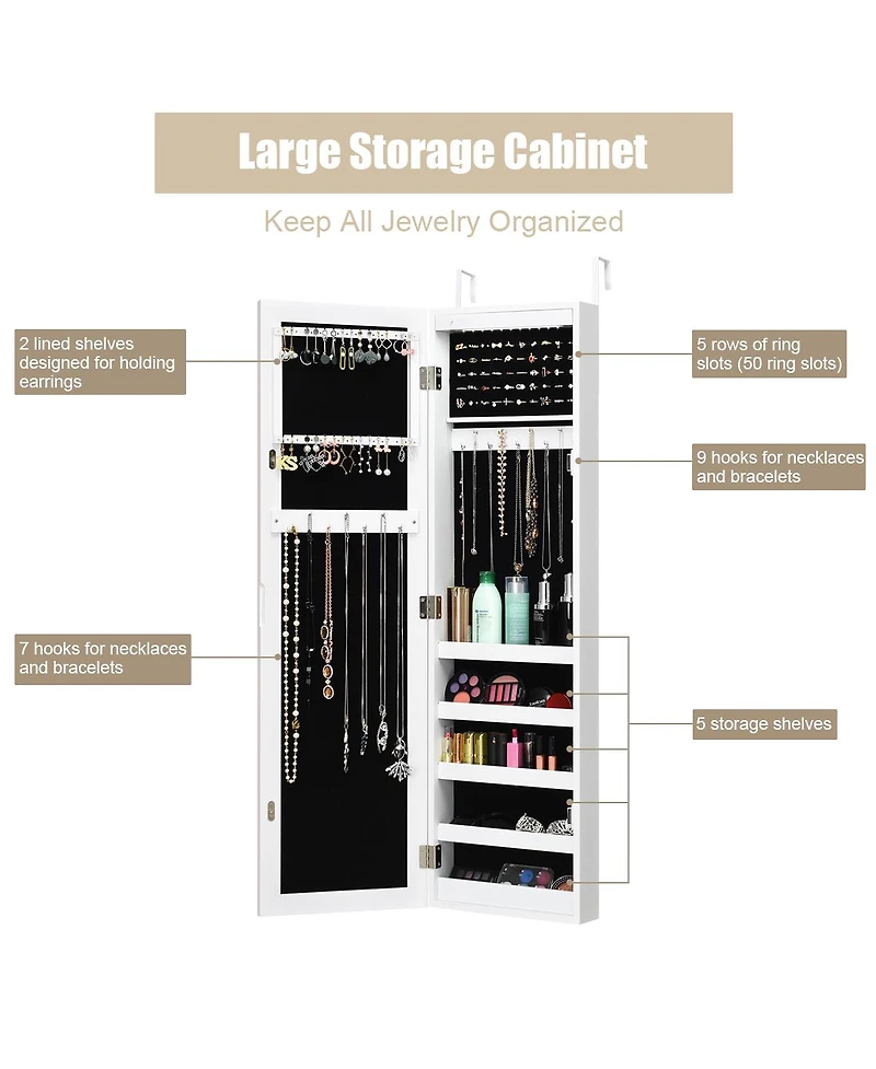 Costway Wall Door Mounted Mirrored Jewelry Cabinet