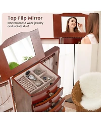 Costway Wood Jewelry Cabinet Storage Chest Stand Organizer