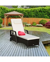 Costway Outdoor Chaise Lounge Chair Recliner Cushioned Patio Furniture Adjustable Wheels