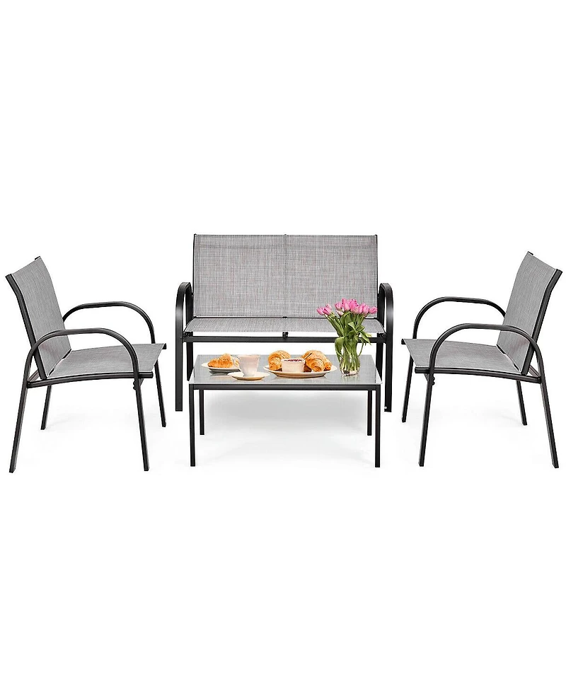 4 Pcs Patio Furniture Set Sofa Coffee Table Steel Frame Garden Deck