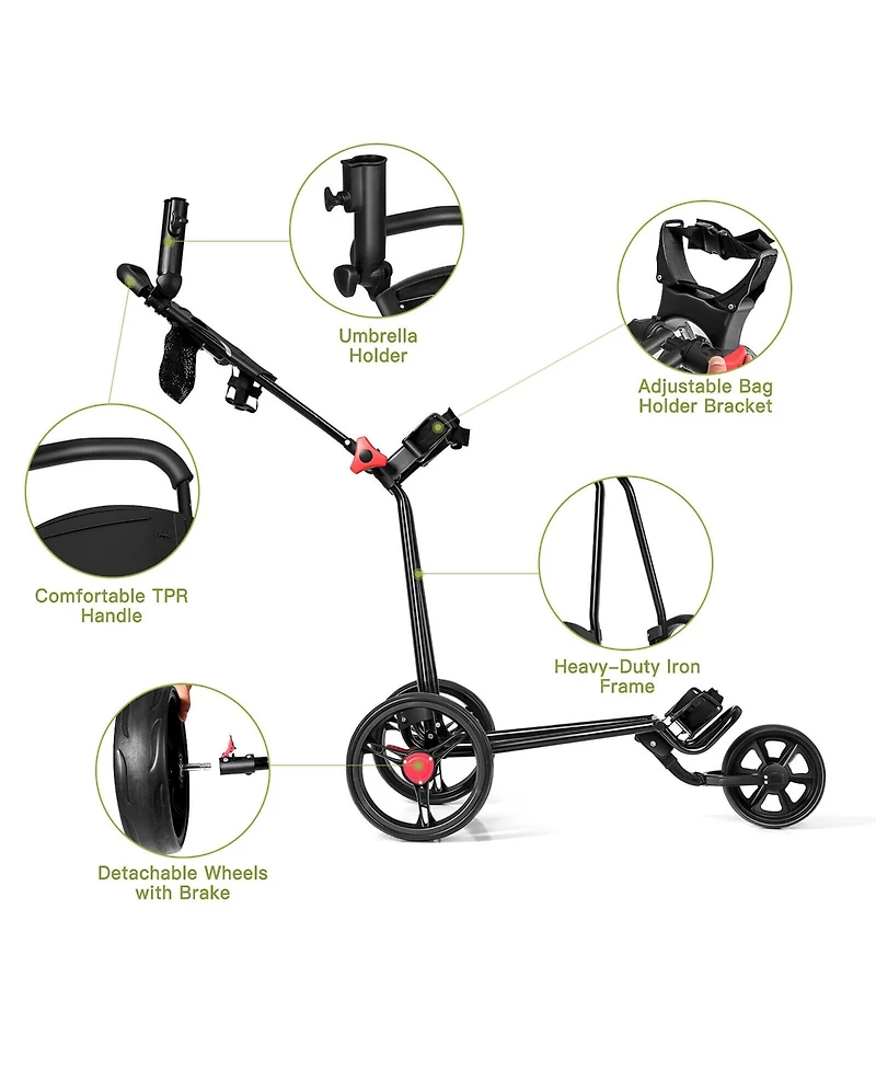 Foldable 3 Wheel Golf Pull Push Cart Trolley