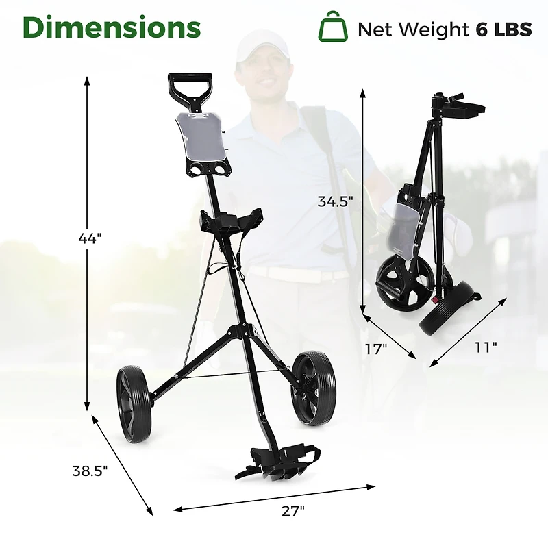 Costway Folding 2 Wheel Push Pull Golf Club Cart Trolley Swivel