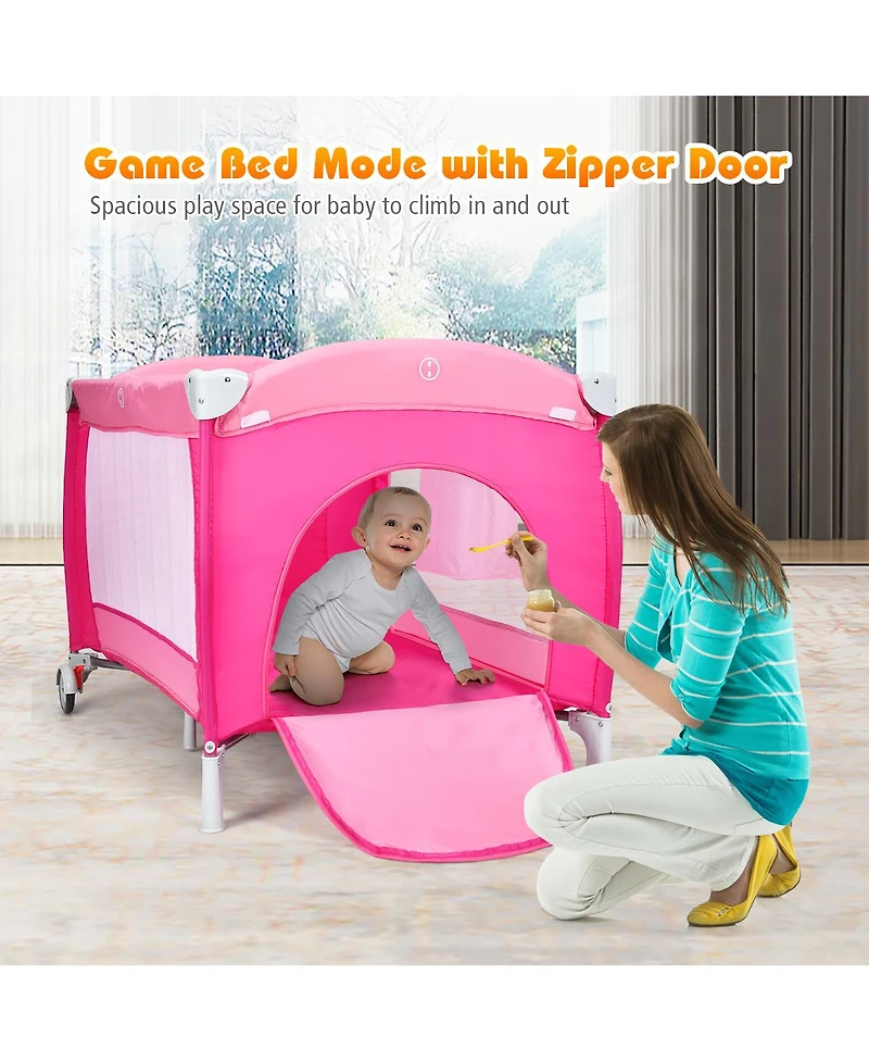 Costway Foldable Baby Crib Playpen Travel Infant Bassinet Bed