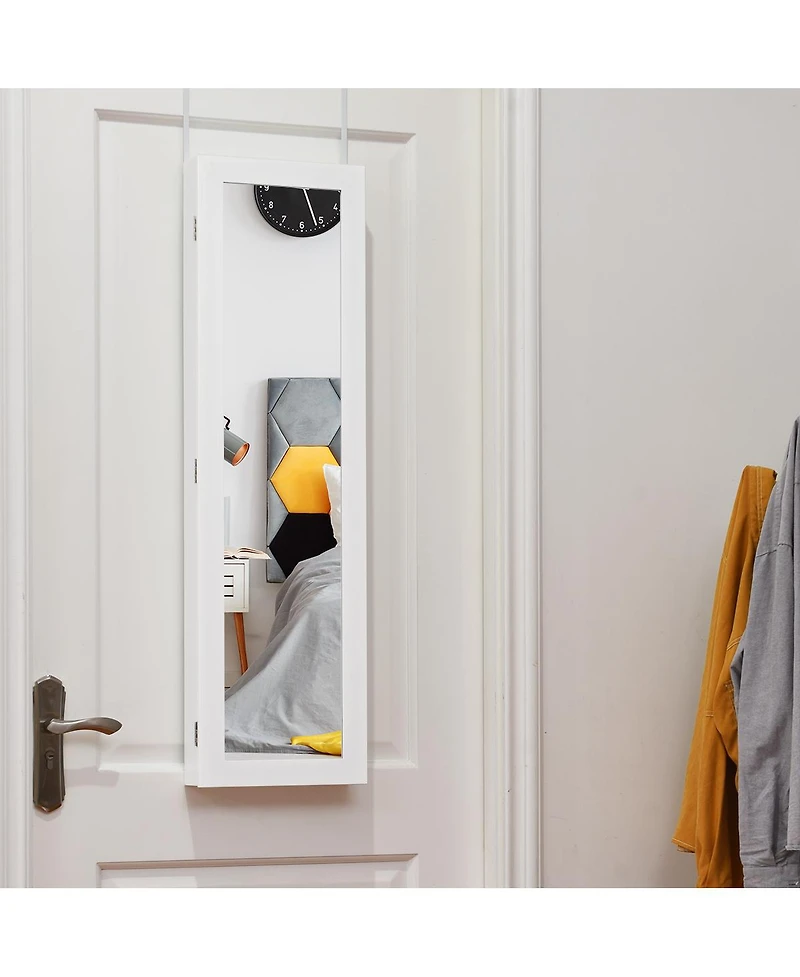 Costway Door Mounted Mirrored Jewelry Cabinet Storage Organizer White