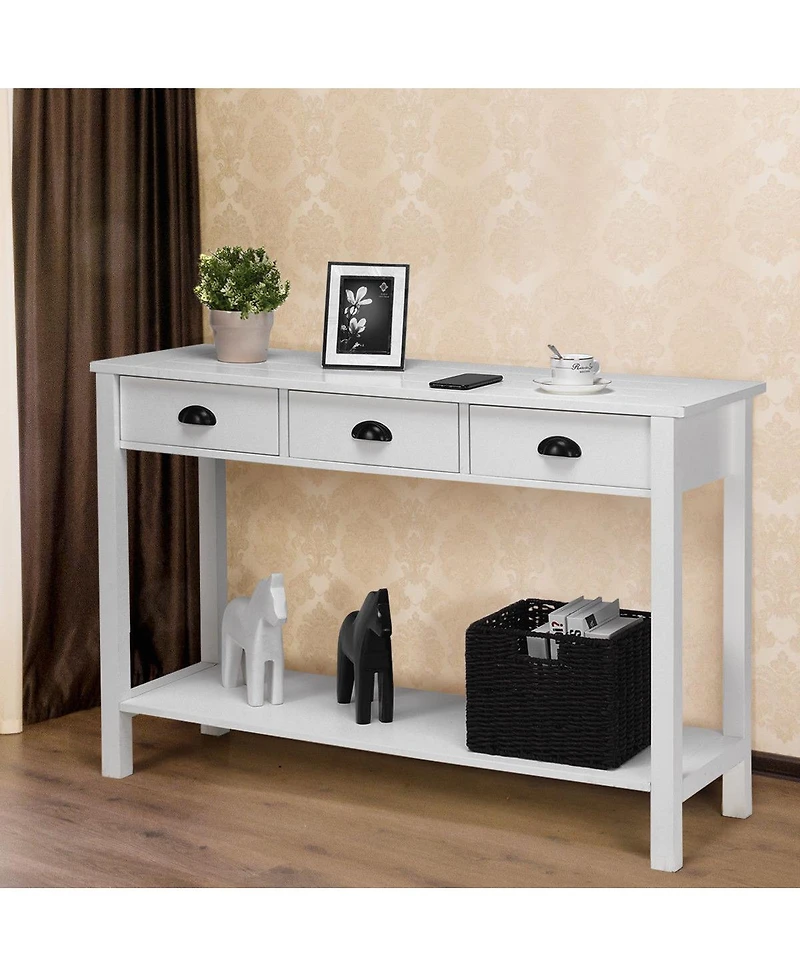 Costway 47" Console Table Hall Table Side Desk Accent Table Drawers Shelf Entryway