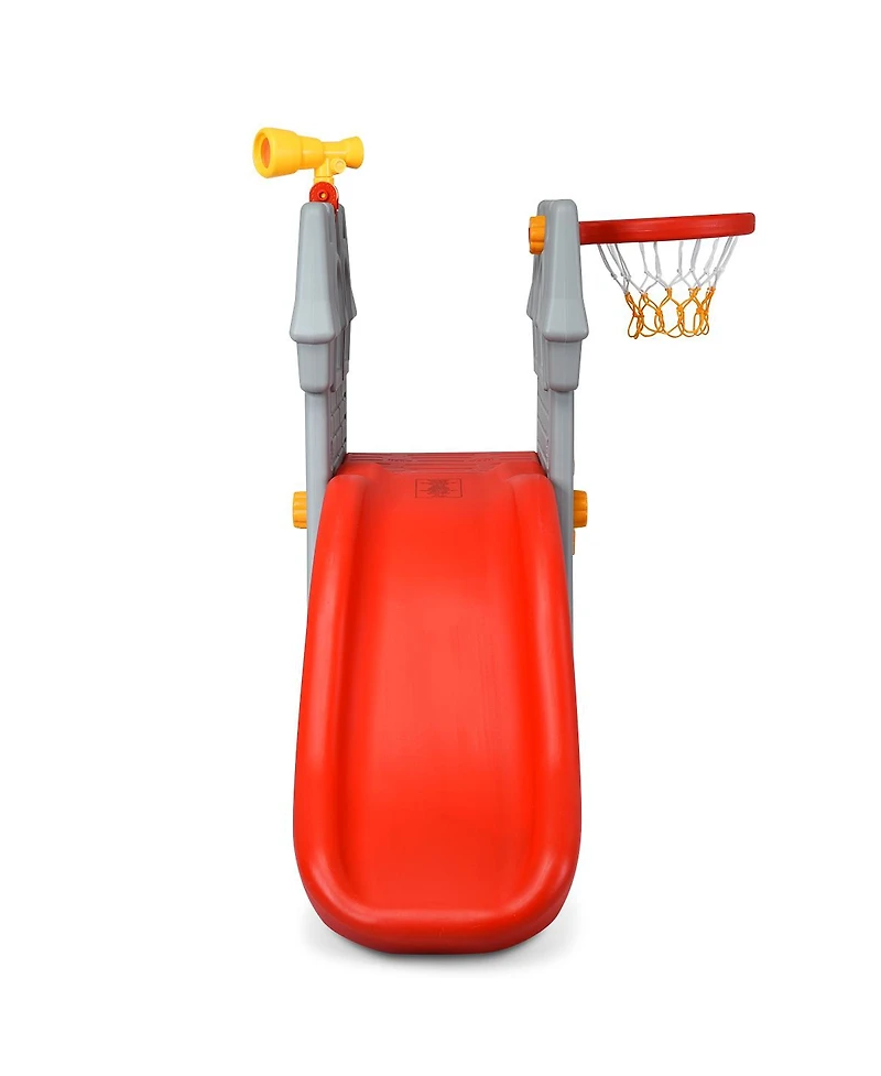 Costway Children Castle Slide Play Slide with Basketball Hoop and Telescope Toy