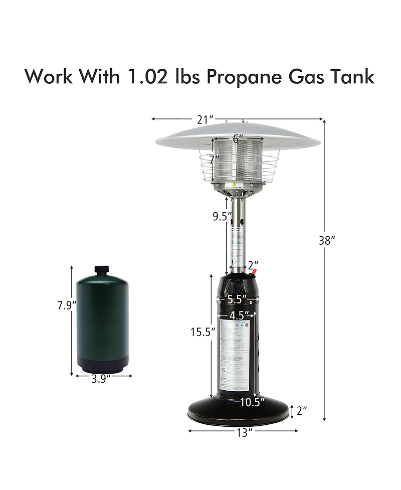 11,000 Btu Patio Heater Portable Tabletop Propane Standing Lp Gas Heater
