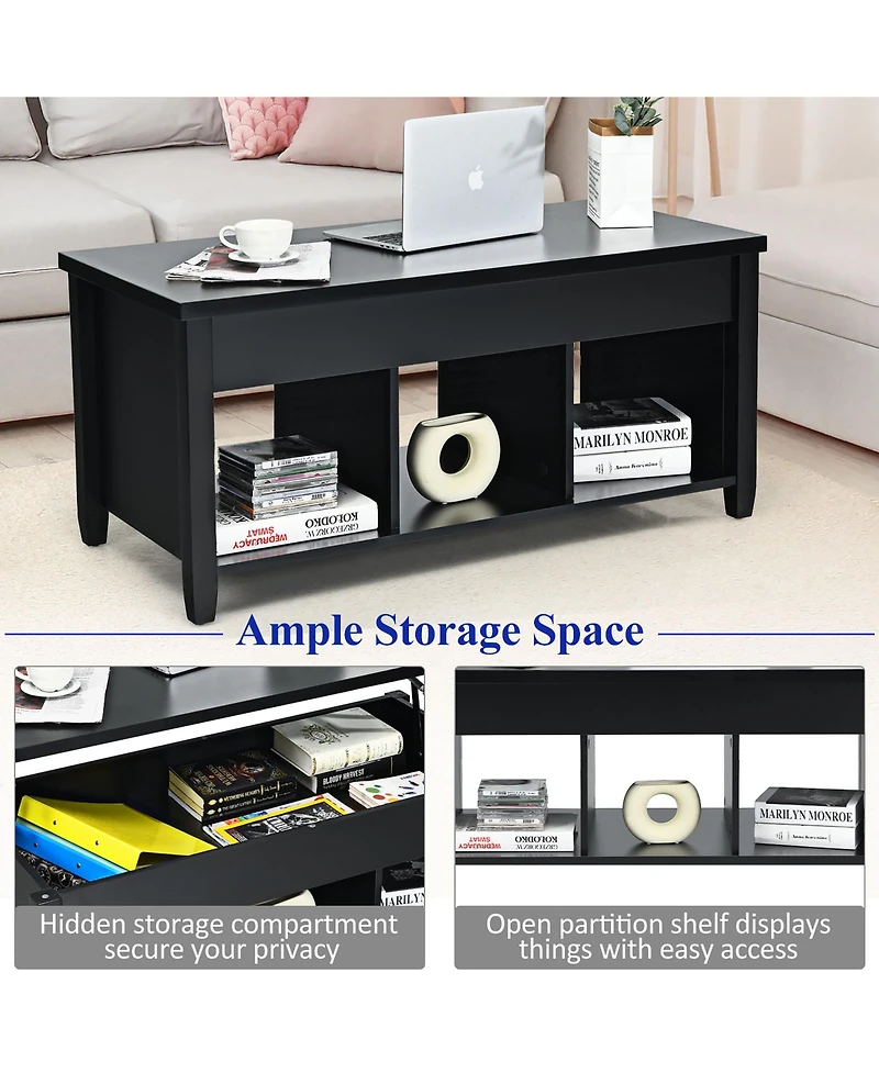 Costway Lift Top Coffee Table w/ Hidden Compartment and Storage Shelves