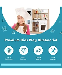 Wooden Kids Pretend Kitchen Playset Cooking Play Toy w/ Utensils & Sound