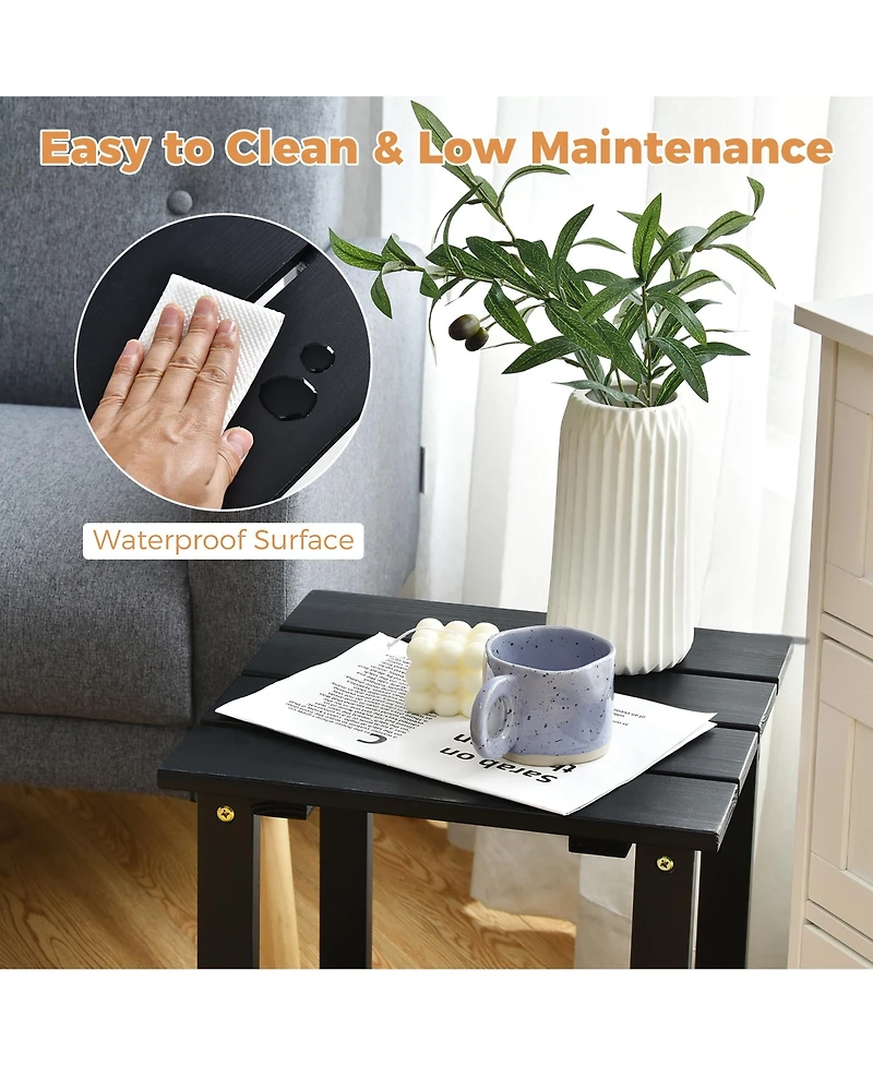 2 Pcs Patio 15'' End Side Coffee Table Square Wooden Slat Deck