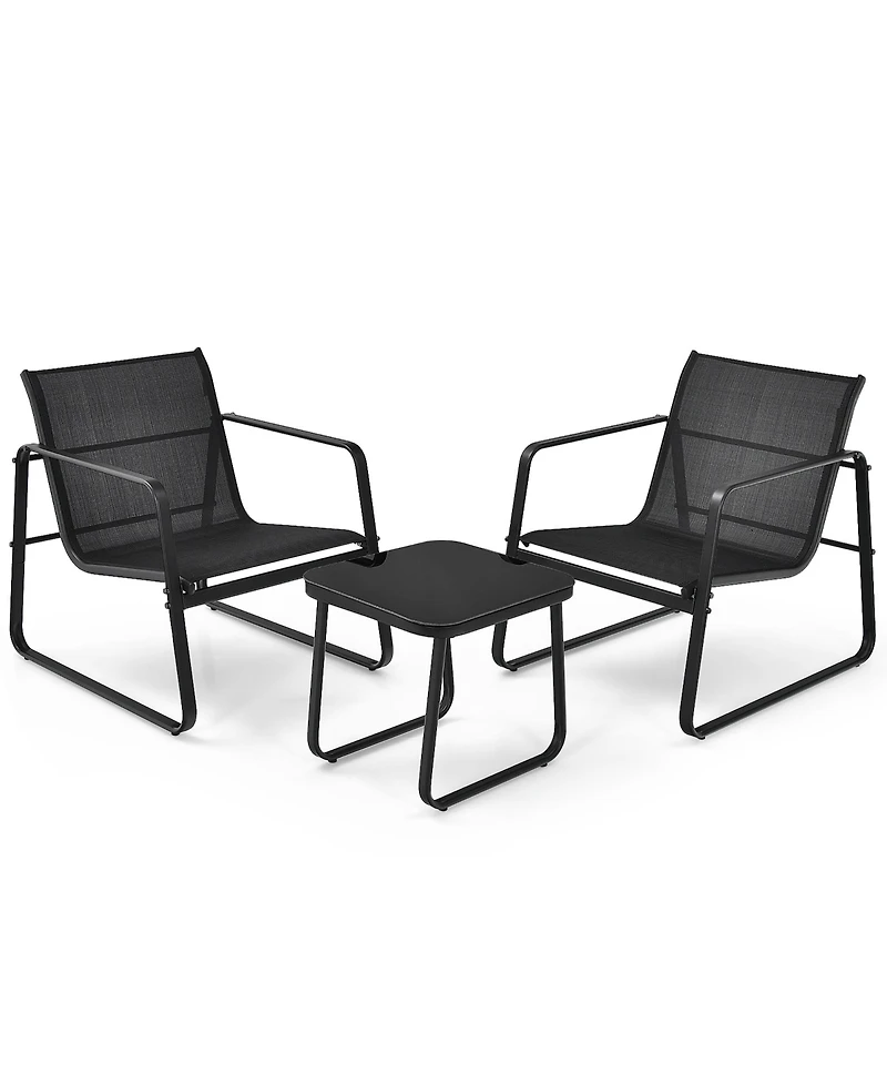 3PCS Patio Bistro Furniture Set Glass Top Table Garden Deck