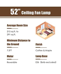 52'' Ceiling Fan with Light Reversible Crystal Ceiling Fan Lamp W/Remote Control