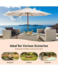 Costway 10FT Patio Wooden Market Table Umbrella Pulley w/8 Bamboo Ribs Sunshade Canopy