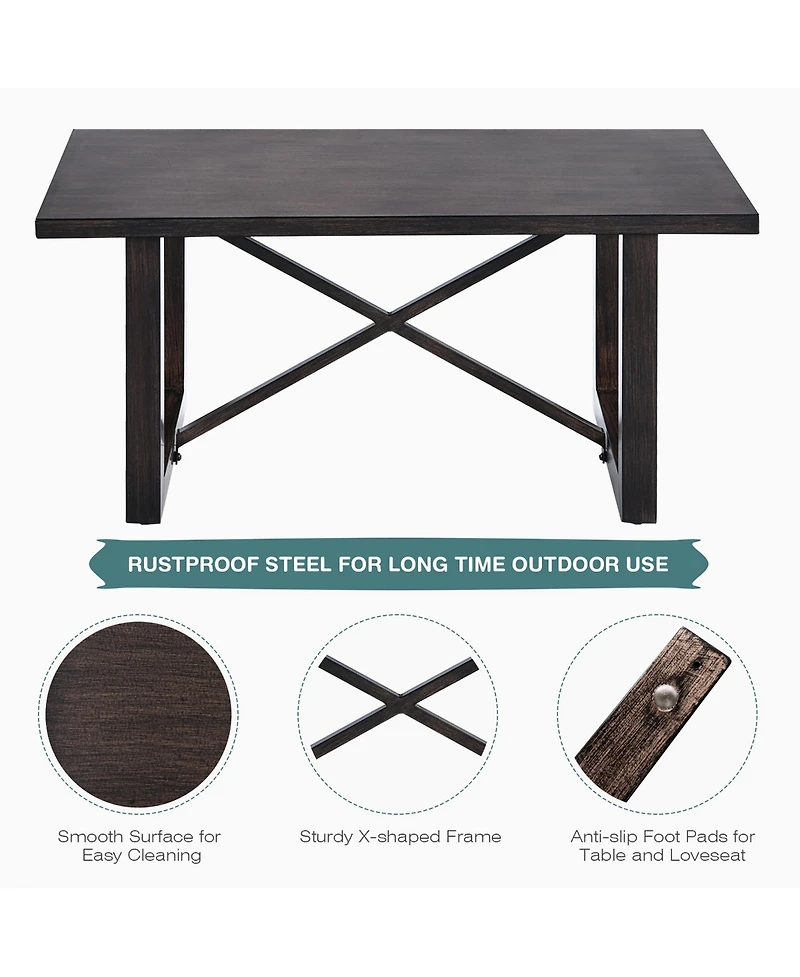 Costway 2PCS Patio Loveseat Coffee Table Set 6'' Thick Cushion Garden