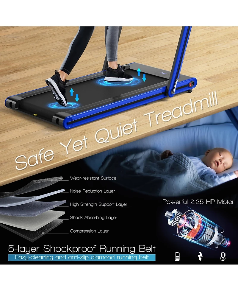 2-in-1 Folding Treadmill 2.25HP Jogging Machine w/ Dual Led Display