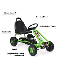 Kids Pedal Go Kart 4 Wheel Ride On Toys w/ Adjustable Seat & Handbrake