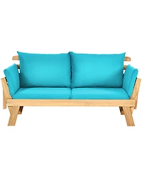 Costway Patio Convertible Sofa Daybed Solid Wood Adjustable Thick Cushion